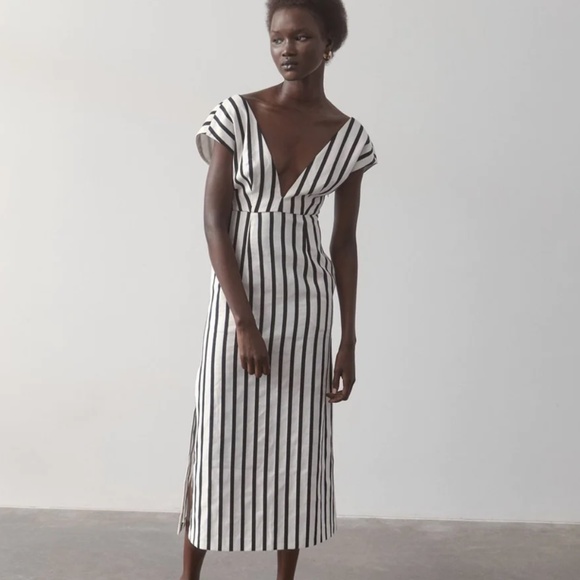 St. Agni Dresses & Skirts - St. Agni Origami Dress - Ivory & Black Stripe